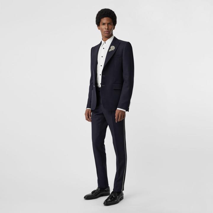 Burberry Burberry Slim Fit Bullion Stripe Wool Twill Tailored Trousers, Size: 36, Blue