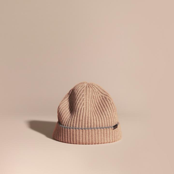 Burberry Burberry Ribbed Cashmere Beanie With Border Detail, Grey