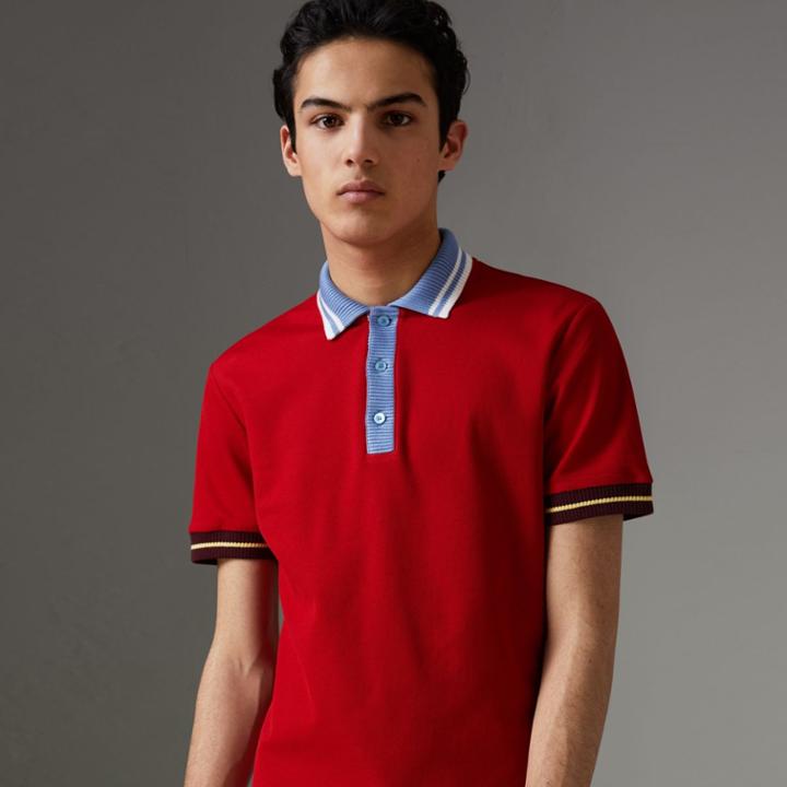 Burberry Burberry Two-tone Stripe Knitted Detail Cotton Polo Shirt, Size: Xl