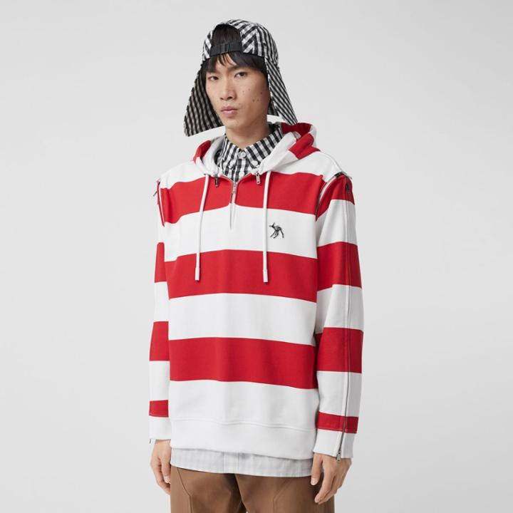 Burberry Burberry Zip Detail Striped Cotton Hoodie, Size: Xxl, Red