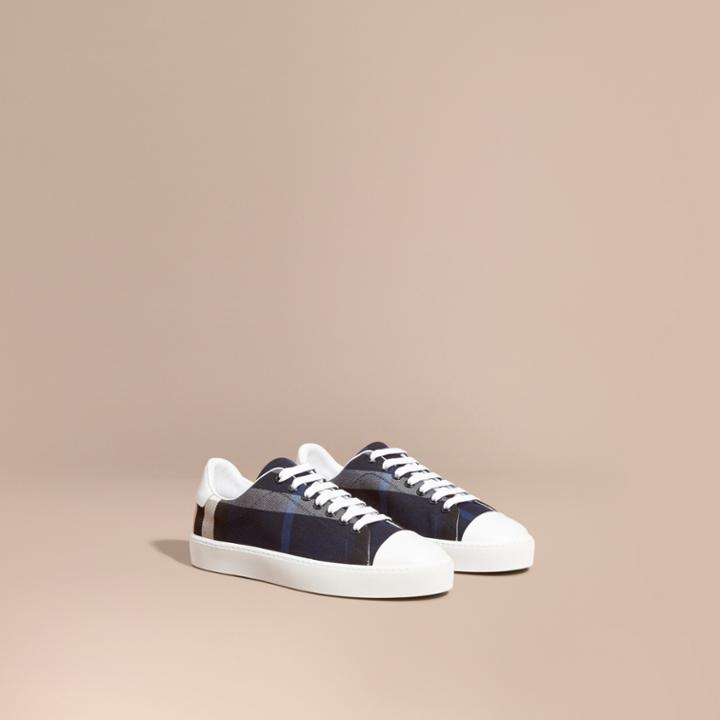 Burberry Burberry Check And Leather Trainers, Size: 38, Blue