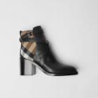 Burberry Burberry House Check And Leather Ankle Boots, Size: 37, Black