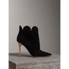 Burberry Burberry Scalloped Suede Ankle Boots, Size: 36.5, Black