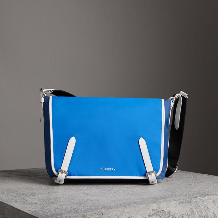 Burberry Burberry Large Tri-tone Nylon And Leather Messenger Bag, Blue