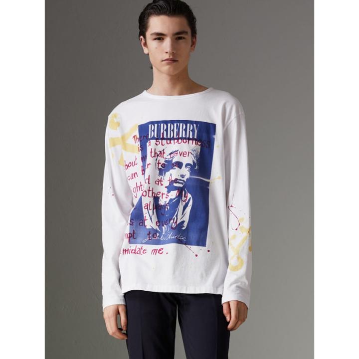 Burberry Burberry Portrait Print Cotton Top, Size: Xxl, White