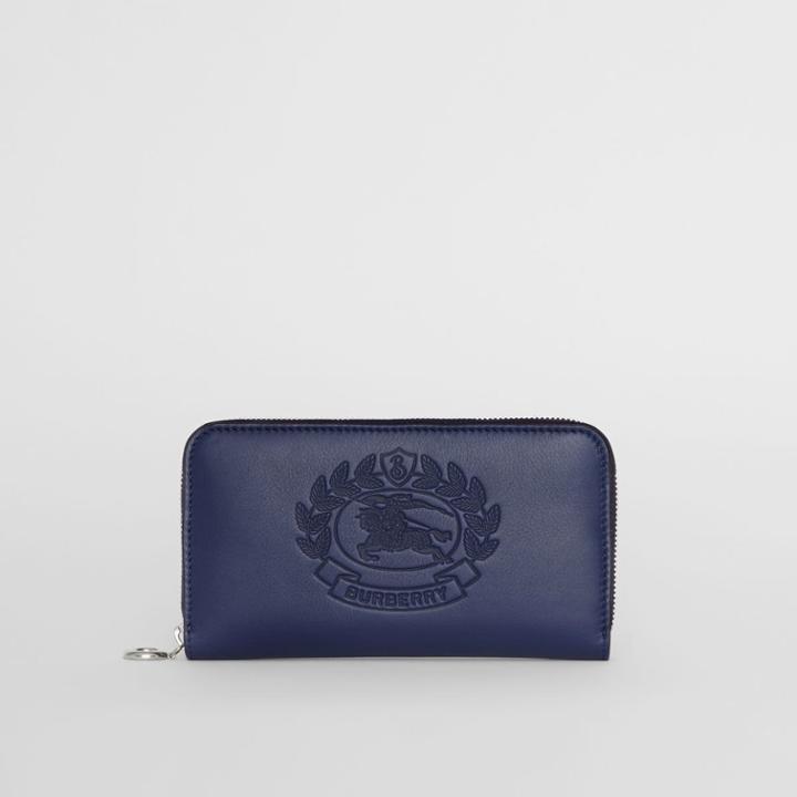Burberry Burberry Embossed Crest Two-tone Leather Ziparound Wallet, Blue
