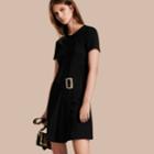 Burberry Burberry Buckle Detail Pleated Shift Dress, Size: 10, Black