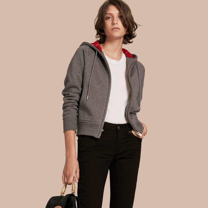 Burberry Burberry Hooded Zip-front Cotton Blend Sweatshirt, Grey