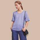 Burberry Burberry Bell-sleeve Check Detail Striped Linen T-shirt, Blue