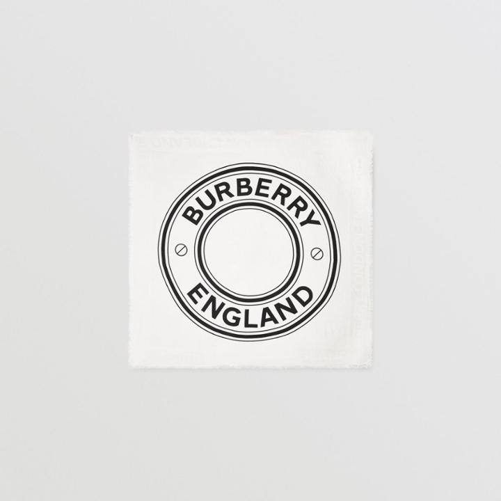 Burberry Burberry Logo Graphic Silk Wool Jacquard Large Square Scarf, White