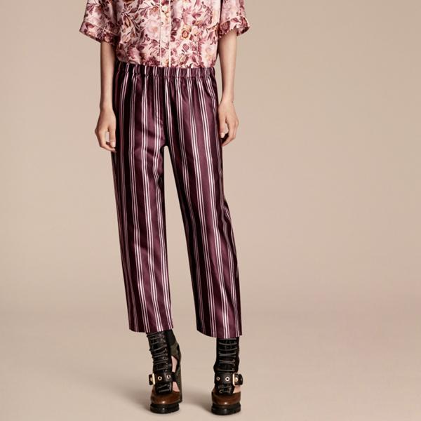Burberry Panama Stripe Cropped Cotton Silk Satin Pyjama-style Trousers