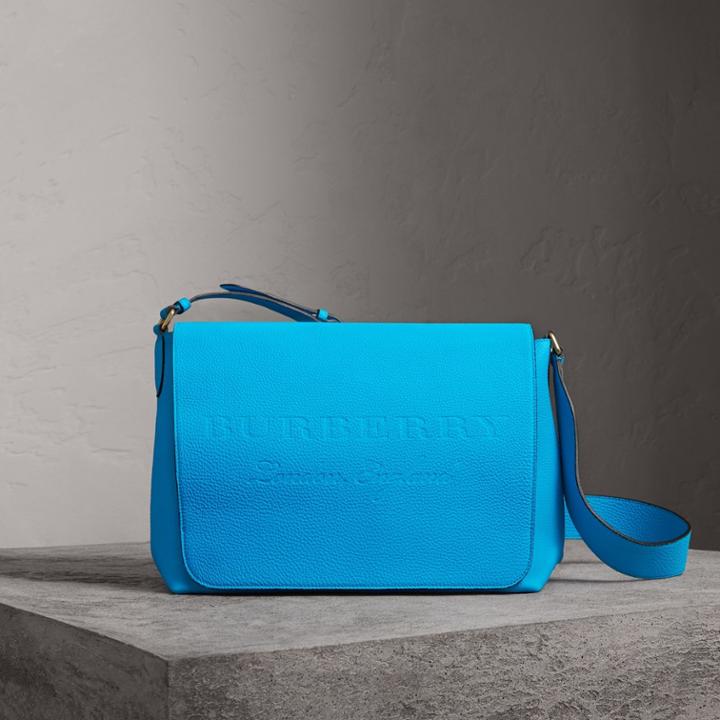 Burberry Burberry Large Embossed Leather Messenger Bag, Blue