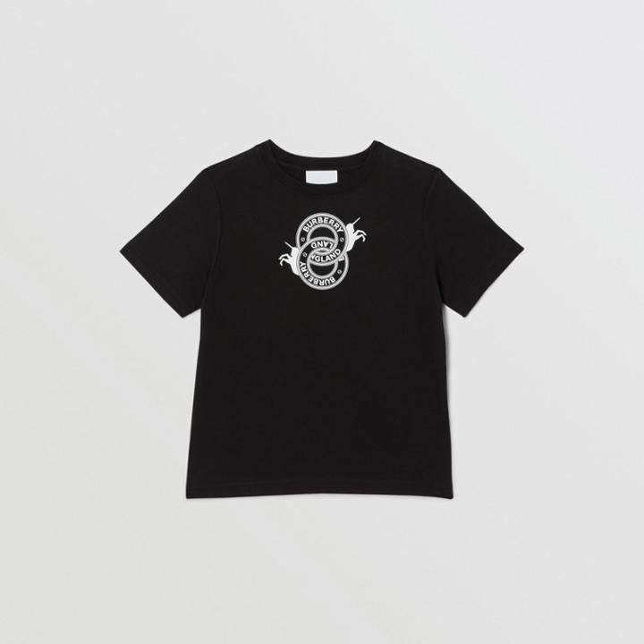 Burberry Burberry Childrens Logo Graphic And Unicorn Print Cotton T-shirt, Size: 14y, Black