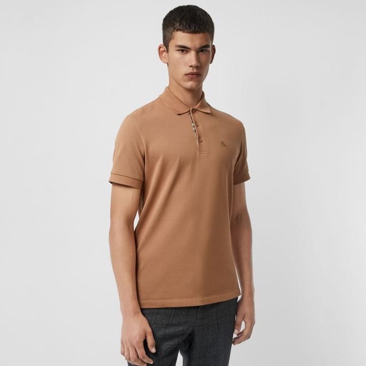 Burberry Burberry Check Placket Cotton Polo Shirt, Brown
