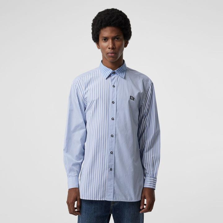 Burberry Burberry Contrast Stripe Cotton Poplin Shirt, Size: Xs, Blue