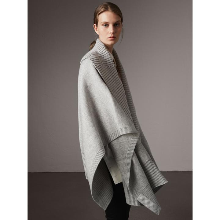 Burberry Burberry Shawl Collar Wool Cashmere Poncho, Grey