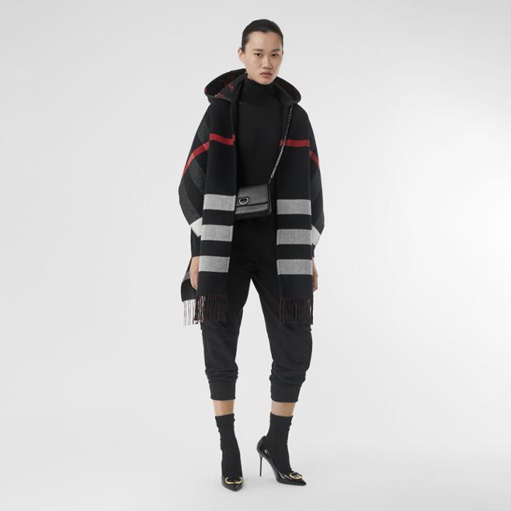 Burberry Burberry Check Wool Cashmere Hooded Scarf, Black
