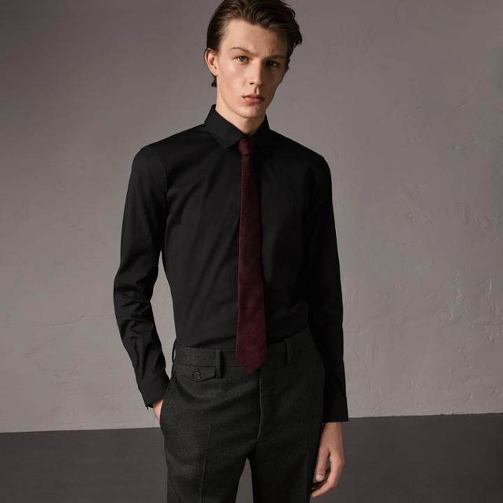 Burberry Burberry Slim Fit Stretch Cotton Shirt, Size: 14, Black
