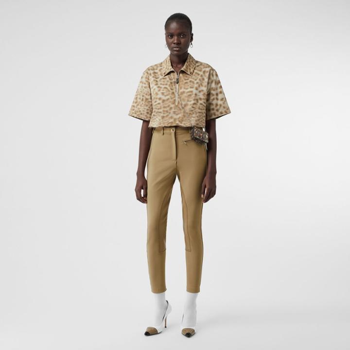 Burberry Burberry Lambskin Panel Stretch Crepe Jersey Trousers, Size: 06, Yellow