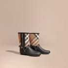 Burberry Burberry Buckle And Strap Detail Check Rain Boots, Size: 37, Black