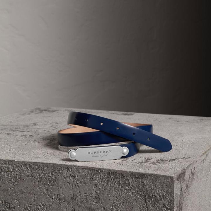 Burberry Burberry Plaque Buckle Leather Belt, Size: 80, Blue