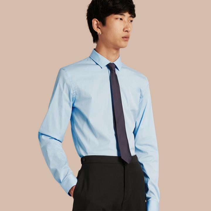 Burberry Burberry Slim Fit Stretch Cotton Poplin Shirt, Size: 14, Blue