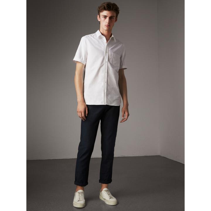 Burberry Burberry Check Detail Short-sleeved Cotton Oxford Shirt, Size: Xxl, White