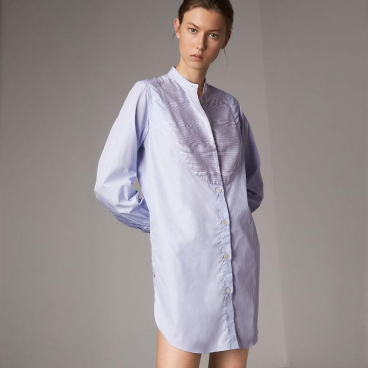 Burberry Burberry Bib Detail Cotton Longline Shirt, Size: 08, Blue