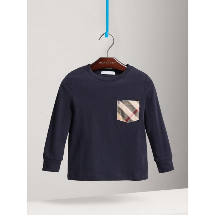 Burberry Burberry Long-sleeve Check Pocket Cotton T-shirt, Size: 14y, Blue