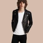 Burberry Burberry Clean-lined Leather Biker Jacket, Size: 38, Black