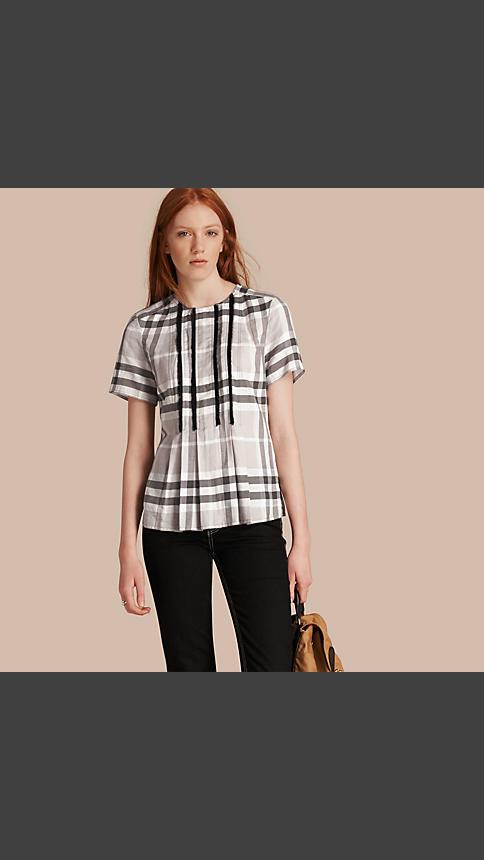 Burberry Short-sleeved Fringed Check Cotton Top