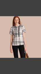 Burberry Short-sleeved Fringed Check Cotton Top