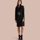 Burberry Burberry Cotton Gabardine Trench Coat With Oversized Buckles, Size: 06, Black