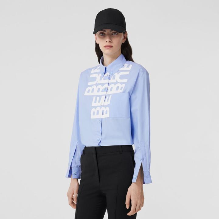 Burberry Burberry Logo Print Cotton Oxford Oversized Shirt, Size: 0