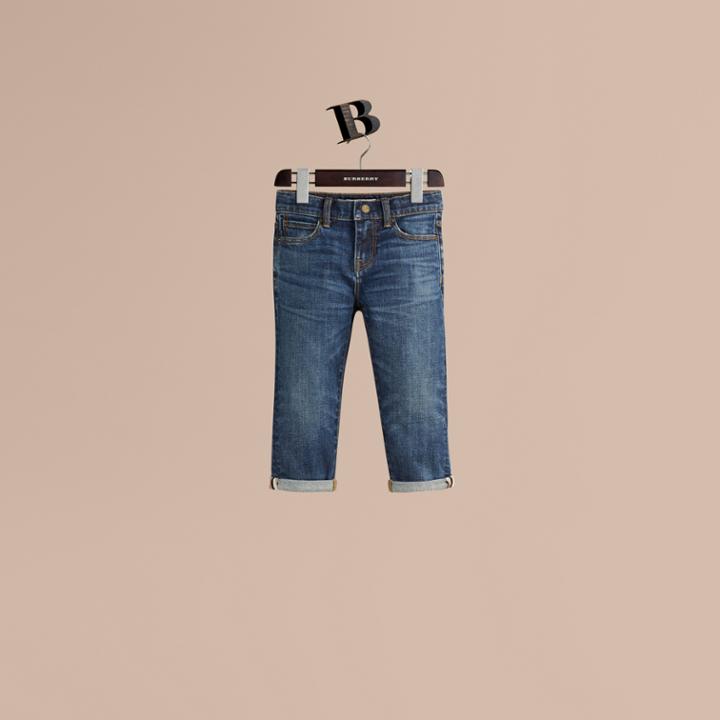 Burberry Burberry Relaxed Fit Jeans With Check Detail Cuffs, Size: 10y, Blue