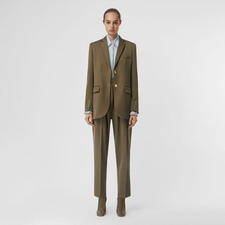 Burberry Burberry Press-stud Wool Twill Tailored Jacket, Size: 00, Beige