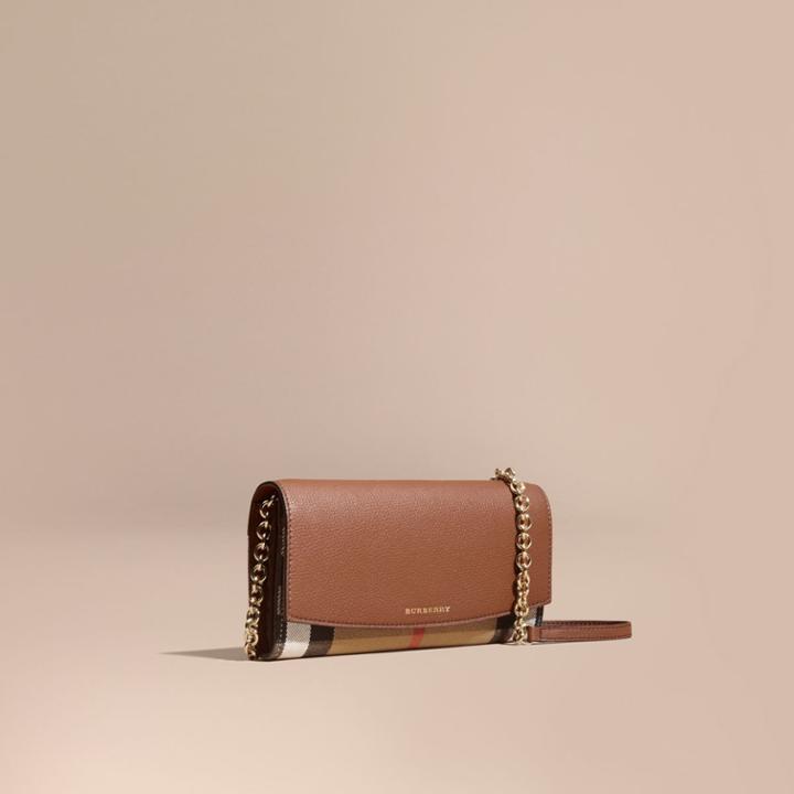 Burberry Burberry House Check And Leather Wallet With Chain, Brown