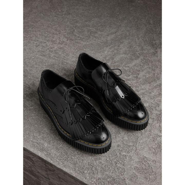 Burberry Burberry Lace-up Kiltie Fringe Leather Shoes, Size: 40.5