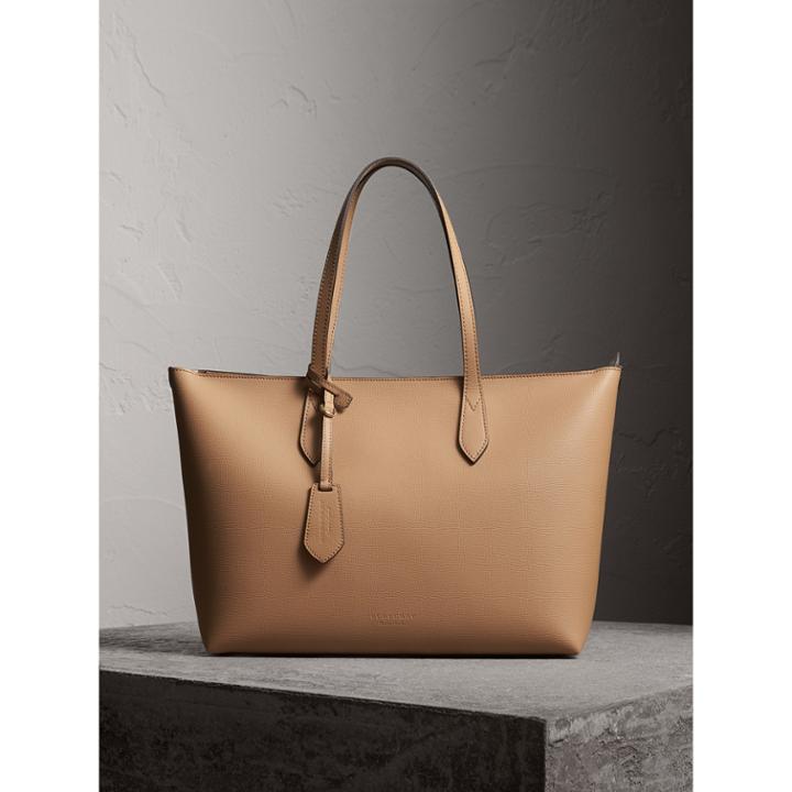 Burberry Burberry Medium Coated Leather Tote, Beige