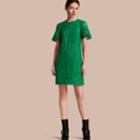 Burberry Burberry Macram Lace Short Shift Dress With Ruffle Sleeves, Size: 00, Green