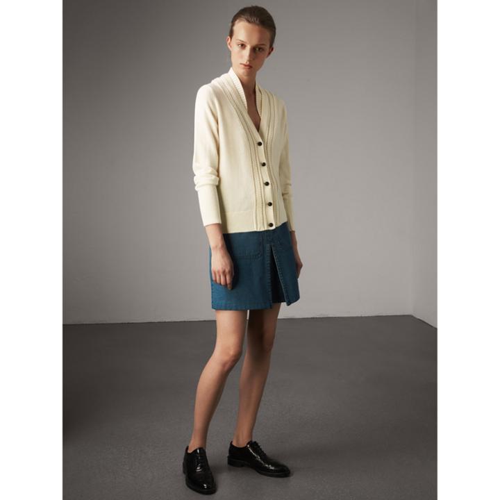 Burberry Burberry Cable Knit Detail Cashmere Cardigan, White