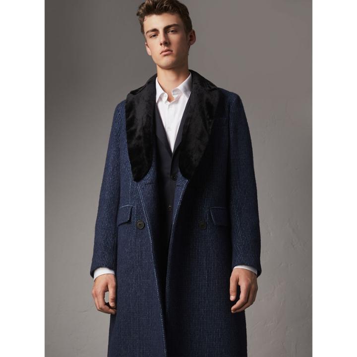 Burberry Burberry Detachable Fur Collar Alpaca Wool Double-breasted Coat, Size: 42, Blue