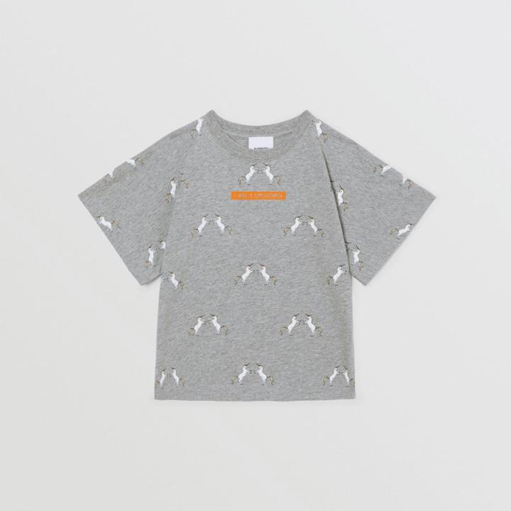 Burberry Burberry Childrens Unicorn Slogan Print Cotton T-shirt, Size: 14y, Grey