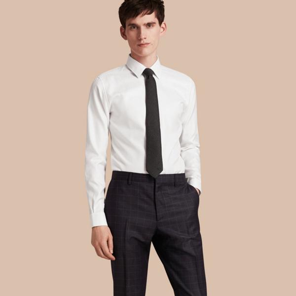 Burberry Slim Fit Herringbone Cotton Shirt