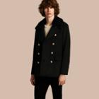 Burberry Military Pea Coat With Detachable Shearling Collar