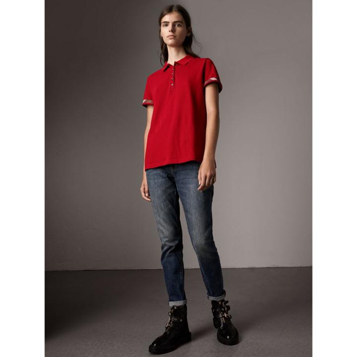 Burberry Burberry Check Trim Stretch Cotton Piqu Polo Shirt, Size: Xs, Red