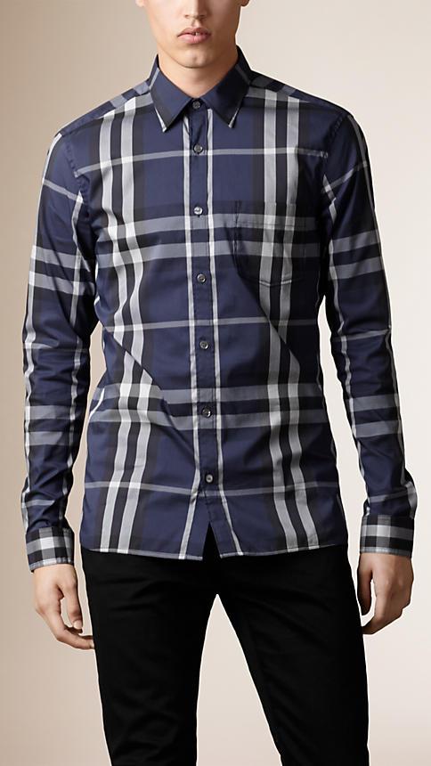 Burberry Check Stretch Cotton Shirt