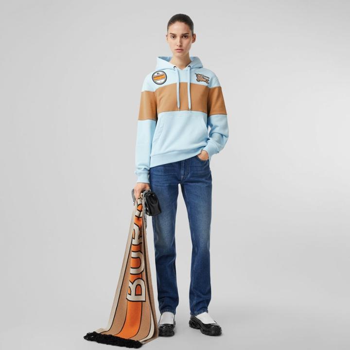 Burberry Burberry Logo Graphic Panelled Cotton Oversized Hoodie, Size: Xxs, Blue