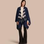 Burberry Burberry Reversible Check Merino Wool Poncho, Blue