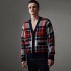 Burberry Burberry Tartan Knitted Cashmere Wool Cardigan, White